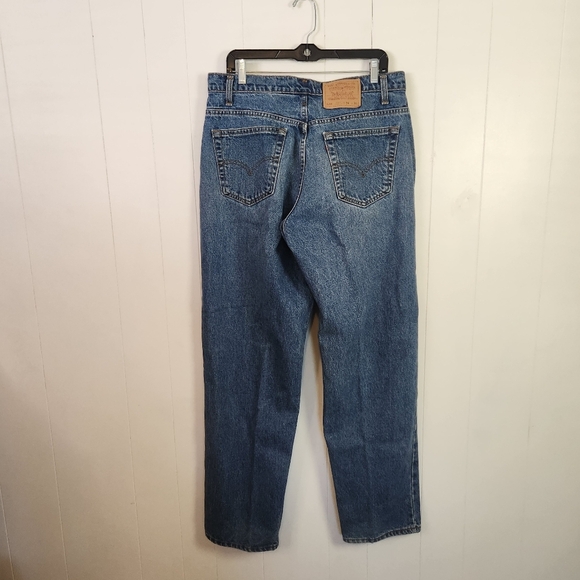 Vintage 90s Levis 535 Dark Wash Relaxed Fit Tapered Leg Jeans 1990s Mens Size 34 - Picture 2 of 11